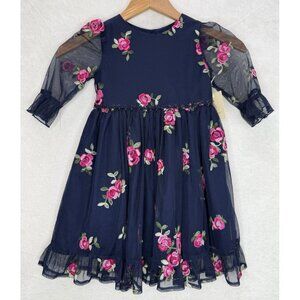 Laura Ashley London Girls Navy Floral Dress Size 5 NWT